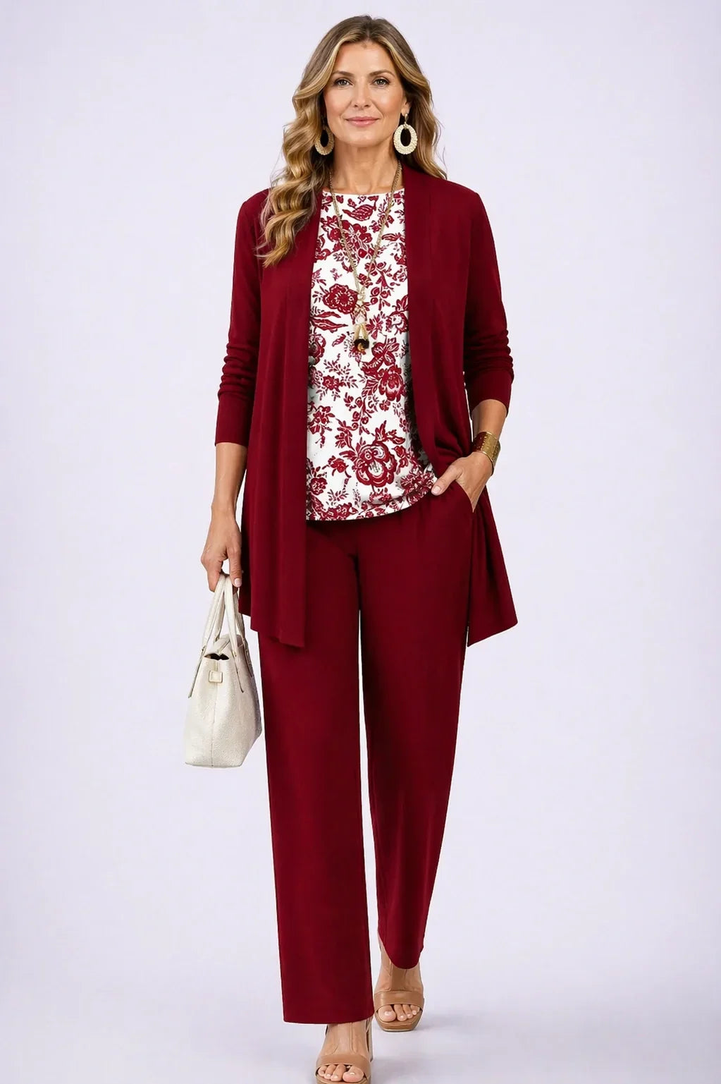 Holly | Burgundy Floral Three-Piece Set