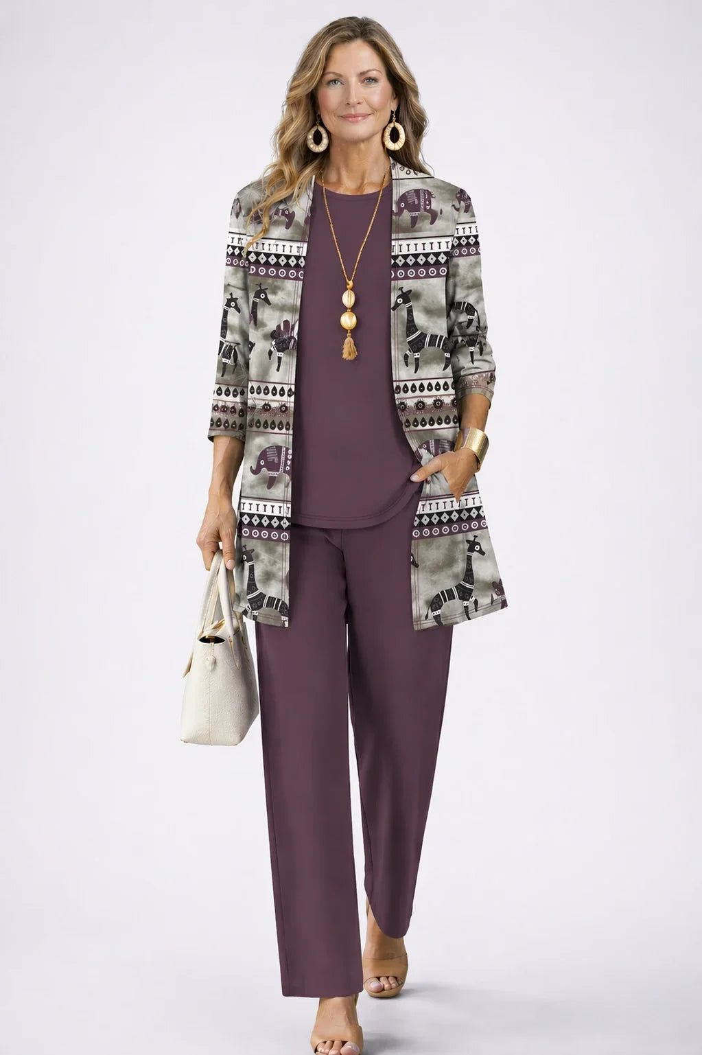 Octavia | Plum Safari-Print Three-Piece Set