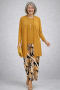 Honora | Mustard Three-Piece Set with Printed Trousers