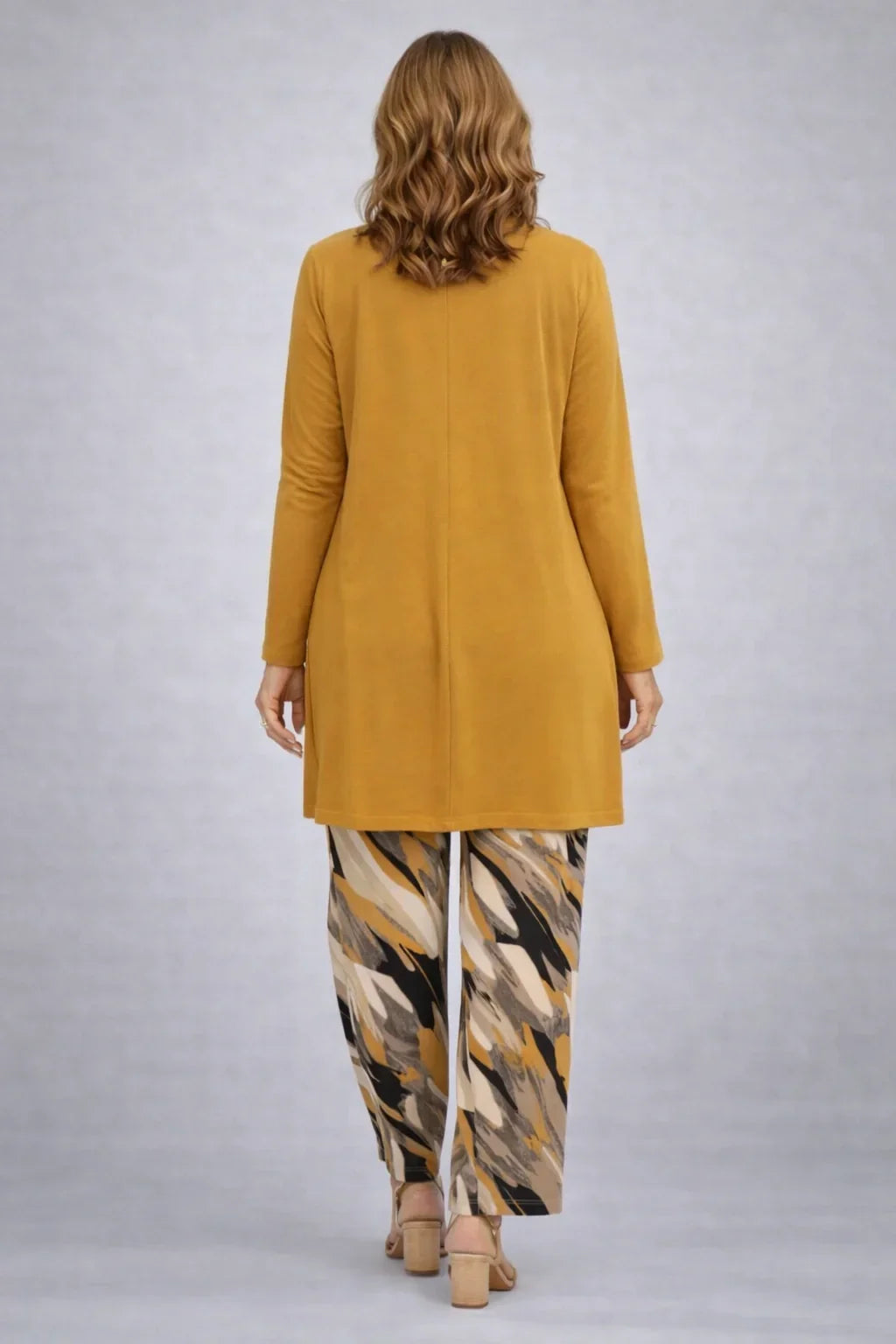 Honora | Mustard Three-Piece Set with Printed Trousers