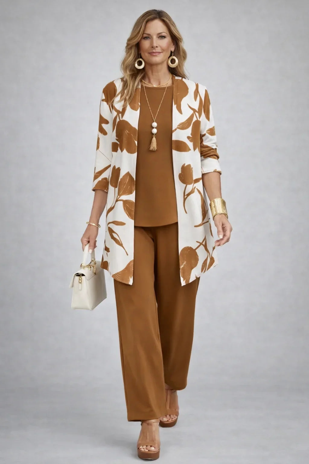 Henrietta | Caramel Leaf-Print Three-Piece Set