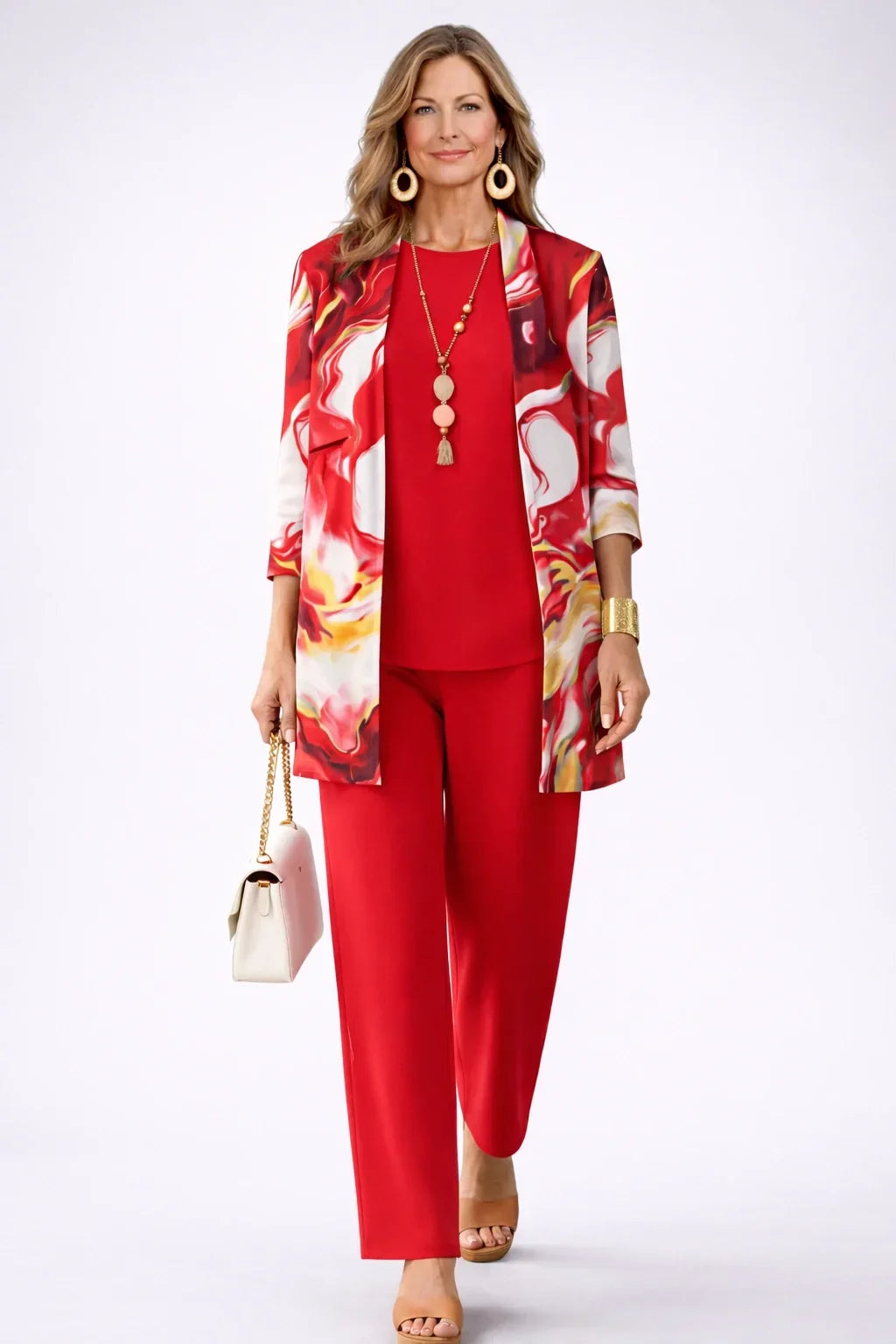 Theodora | Red Swirl-Print Three-Piece Outfit