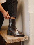Signal Brown Faux Leather Ankle Boots