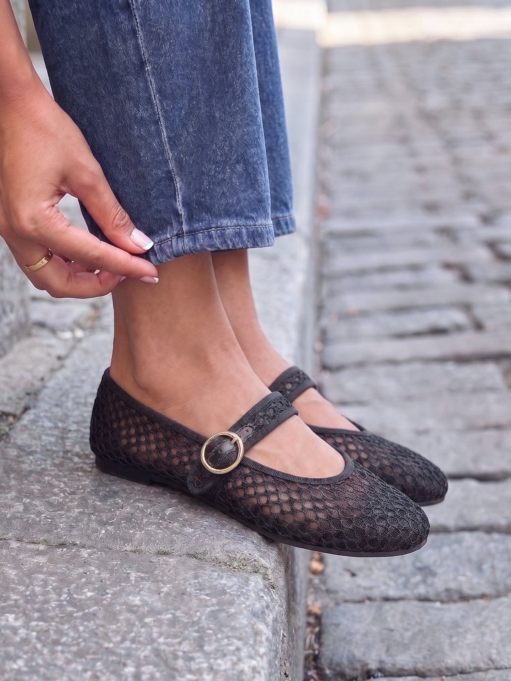 Luma Wide Fit Black Mesh Mary Jane Pumps