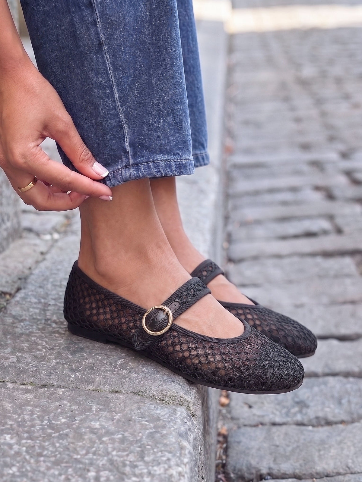 Luma Wide Fit Black Mesh Mary Jane Pumps