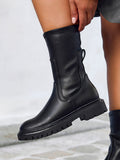 Peggy Black Faux Leather Mid-Length Chelsea Boots