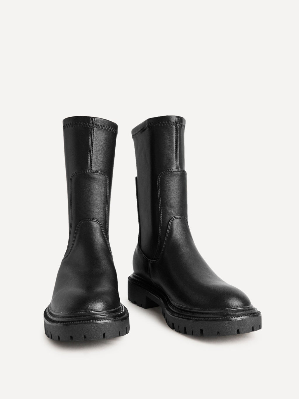 Peggy Black Faux Leather Mid-Length Chelsea Boots