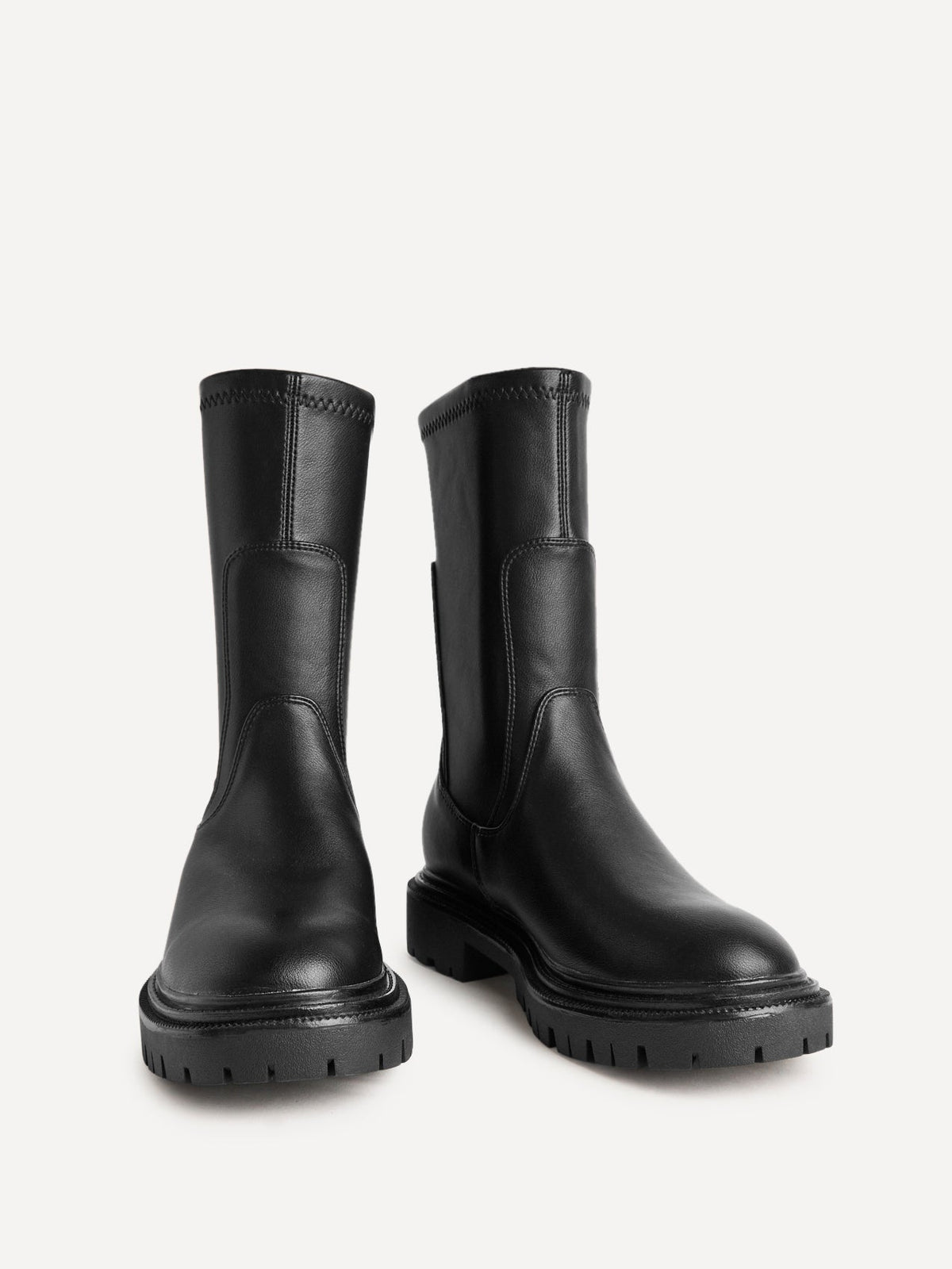 Peggy Black Faux Leather Mid-Length Chelsea Boots