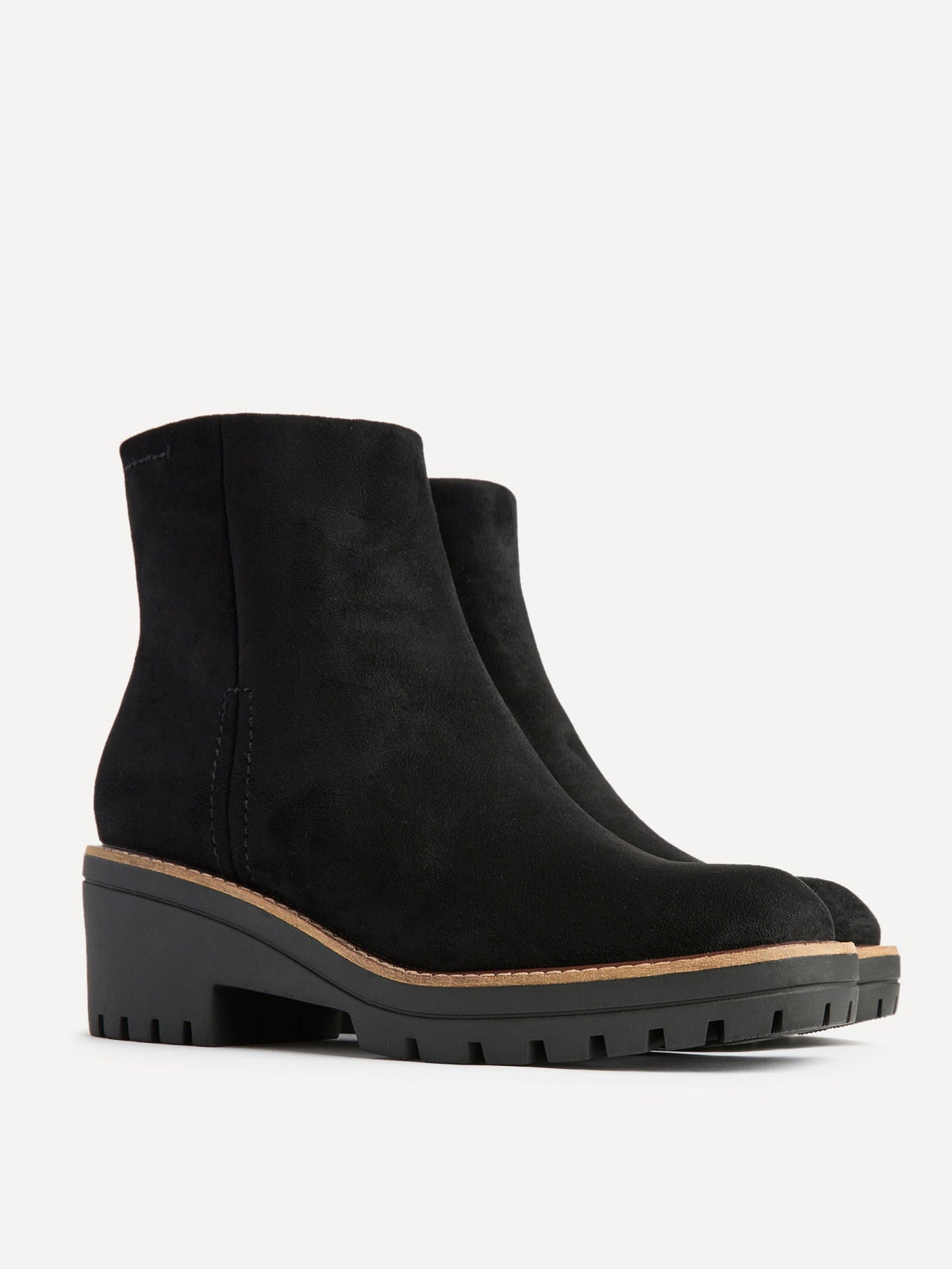 Rival Black Faux Suede Wedge Heel Ankle Boots