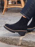 Rival Black Faux Suede Wedge Heel Ankle Boots