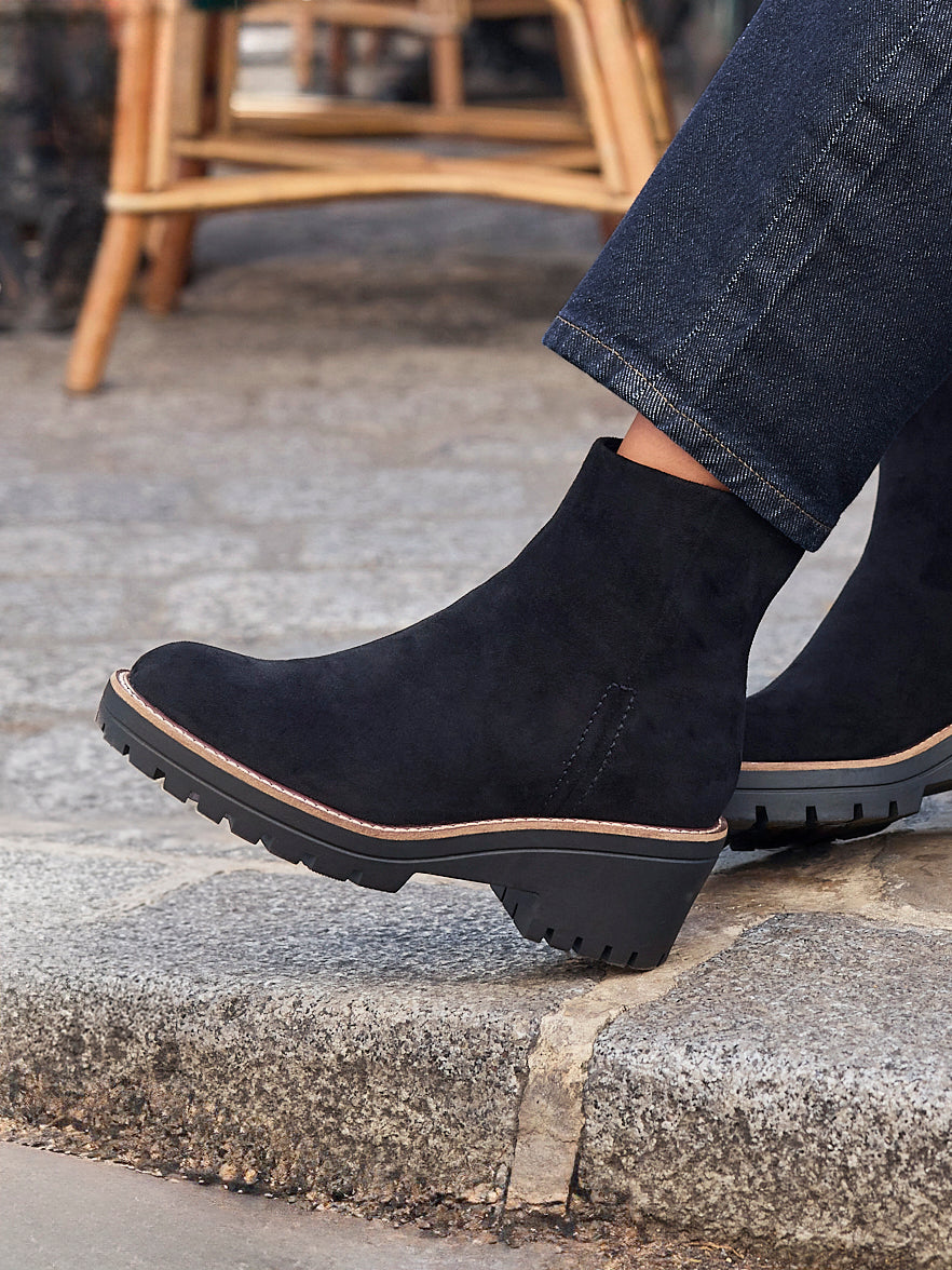 Rival Black Faux Suede Wedge Heel Ankle Boots