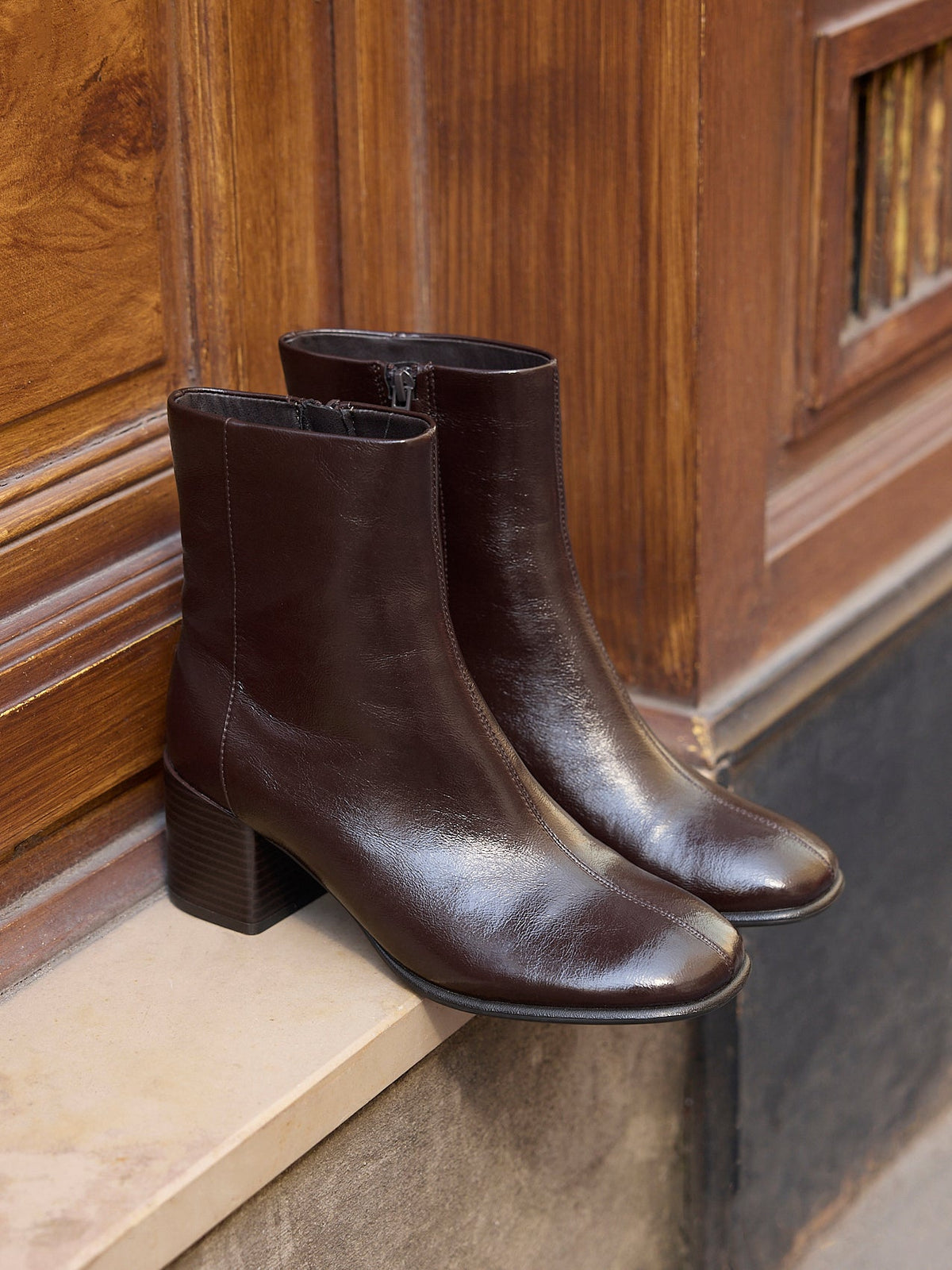 Selected Brown Block Heeled Ankle Boots