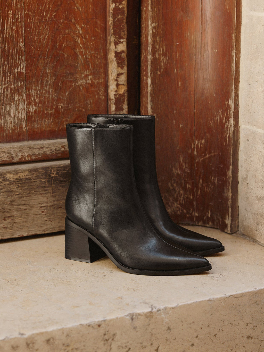 Signal Black Faux Leather Ankle Boots