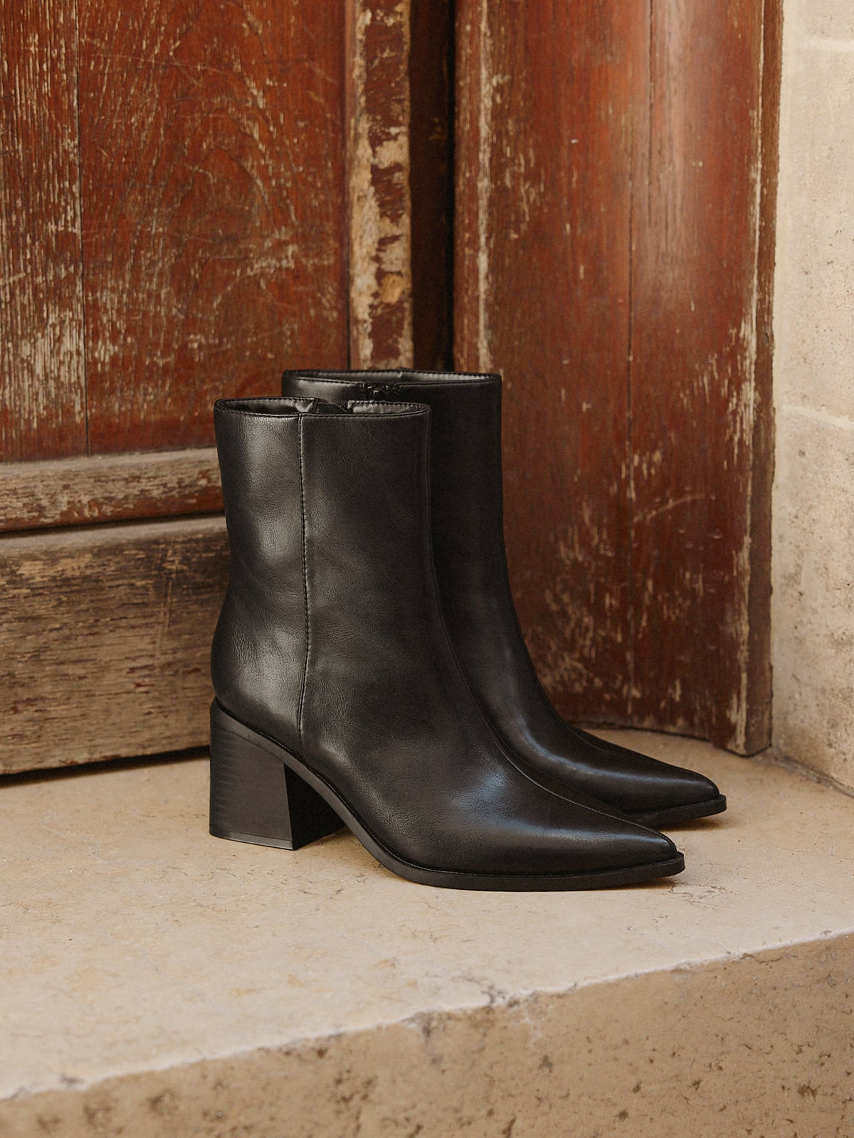 Signal Black Faux Leather Ankle Boots