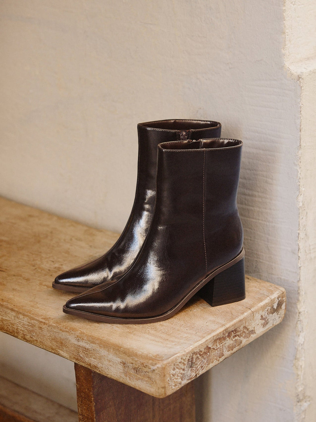 Signal Brown Faux Leather Ankle Boots