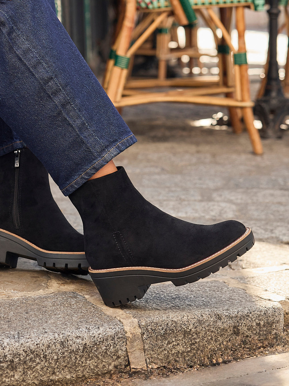 Trish Black Faux Suede Wedged Ankle Boots