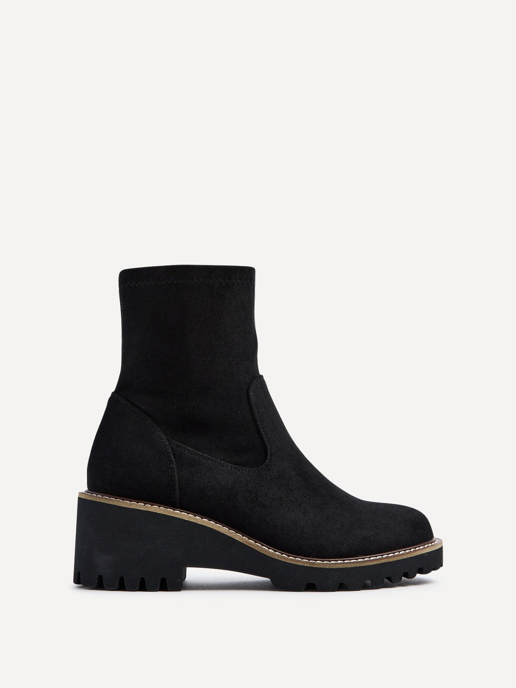 Trish Black Faux Suede Wedged Ankle Boots