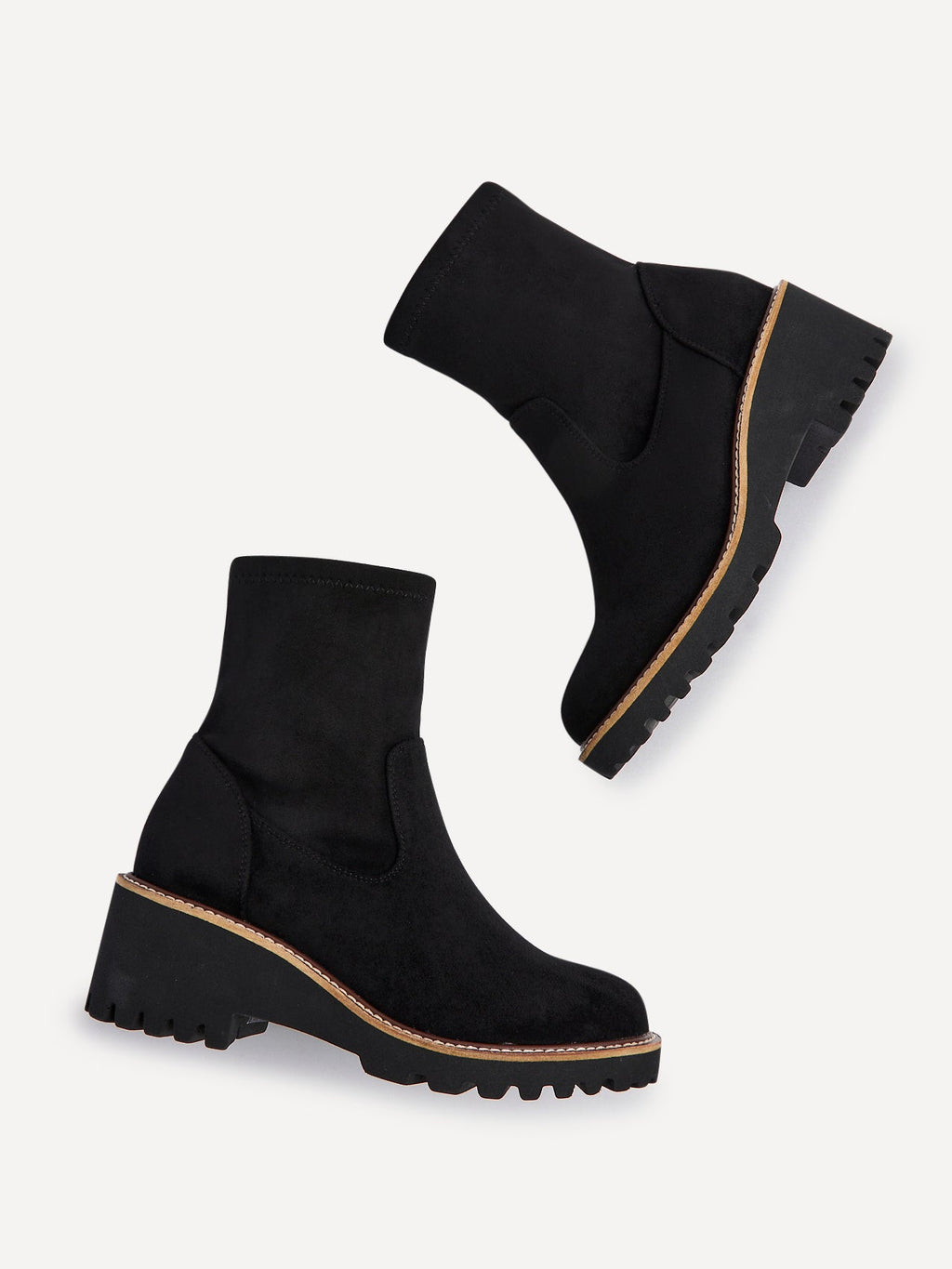 Trish Black Faux Suede Wedged Ankle Boots