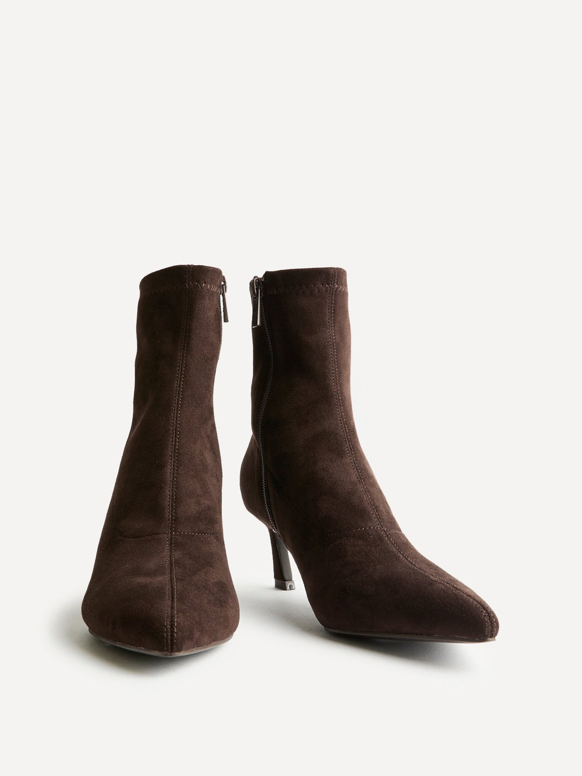 Upgrade Brown Faux Suede Kitten Heel Sock Boots